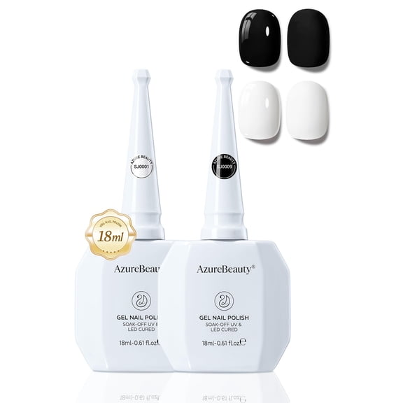Azurebeauty 2Pcs 18ML Black White Gel Polish Set, Soak Off UV LED Nail Gel | Color Label Bottles, Smooth Self-Leveling Texture, Glossy Finish, Ideal for French Tips, Line Art and DIY Man