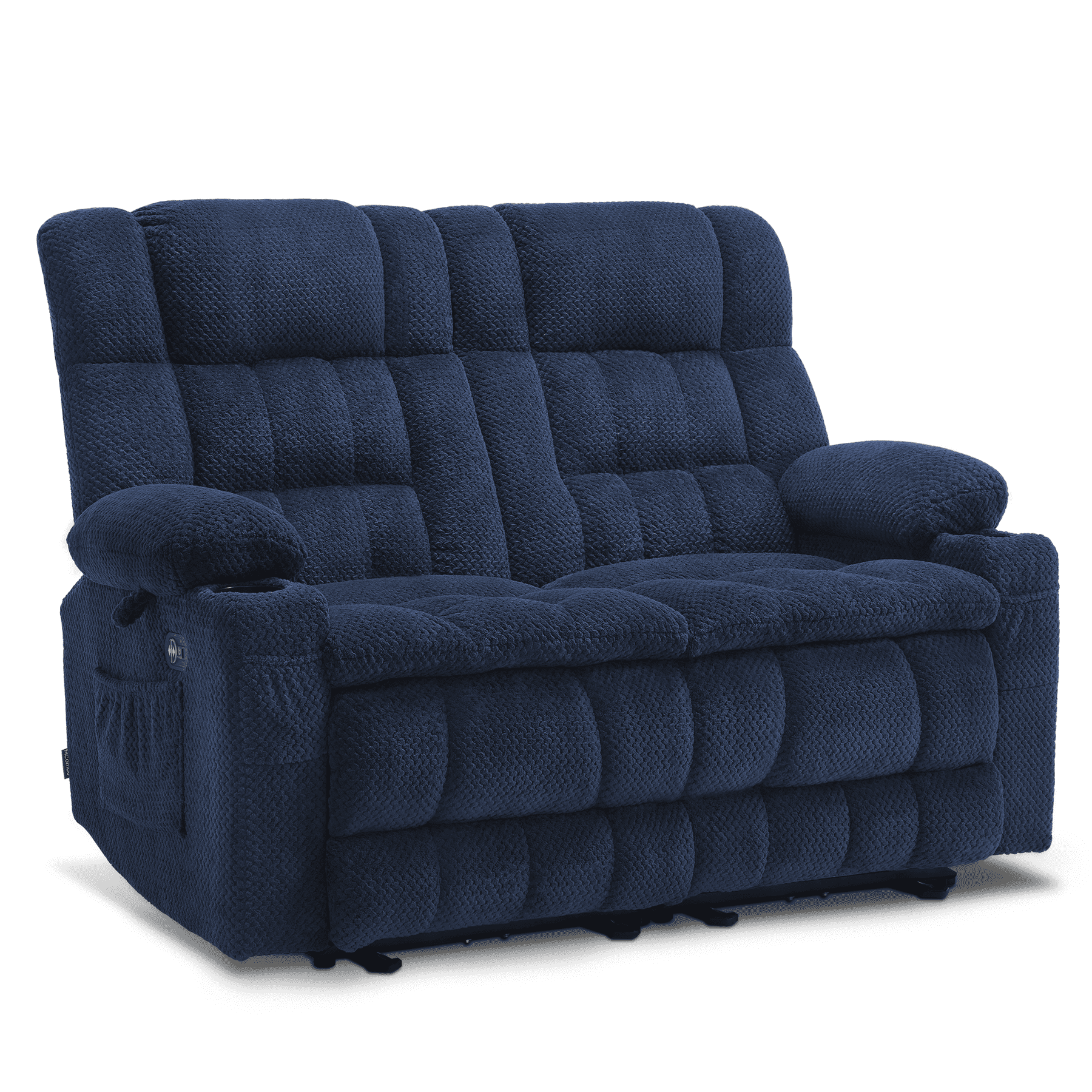 MCombo 57" Power Loveseat Recliner Sofa, Reclining Seating with Heat Vibration for Living Room, Fabric, Navy blue
