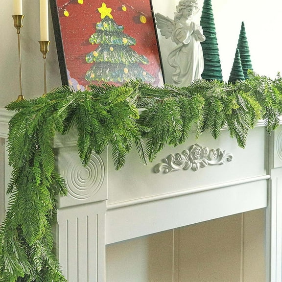6.5ft Artificial Christmas Garland - Norfolk Fork Style Green Plastic Holiday Decor for Fireplace, Wall, Table, Door - Realistic Pine Needle Look - Indoor/Outdoor Use - 1 Piece
