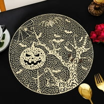 Gold Halloween Pumpkin Placemat - 14.96x14.96in PVC Table Mat for Restaurant & Home Decor - Waterproof, Heat-Resistant & Anti-Slip Party Tableware for Halloween, Thanksgiving & Fall Decorations