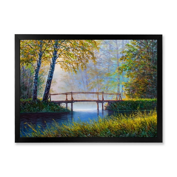 Sunrise Glow and The Awakening Spring Forest 40 in x 30 in Framed Painting Canvas Art Print, by Designart