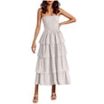 thumbnail image 3 of TAGOLD Womens Camis Sleeveless Dress Solid Color Ruffle Layered Tube Top Long Off Shoulder, 3 of 5
