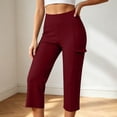 thumbnail image 2 of QTSHPN Womens Scrub Pants Sleek High Waist Cargo Style Stretchy Flex Capri with Flat Front for Summer Pants Women Red L, 2 of 6