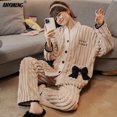thumbnail image 3 of Conjunto de pijamas de franela suave y grueso de invierno para mujer, cárdigan estilo kimono japonés para niñas, ropa de dormir de peluche, pijamas térmicos con cuello en V para mujer, 3 of 5