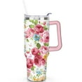 thumbnail image 2 of 40oz Pioneer Tumbler with Handle Lid and Straw,Colorful Floral Tumblers Gifts for Women Girls Men Adults（Pink）, 2 of 7