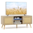 thumbnail image 1 of Gymax Boho TV Stand PE Rattan Media Console Table w/ Cabinets & Open Shelves, 1 of 10