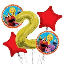 Sesame Street Elmo Bouquet Birthday Balloons, Red and Gold, 5 Count