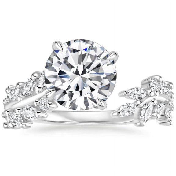 Sprico Jewel Round Cut 1.8 Ct Moissanite Anniversary Ring - 14K White Gold Plated Cuff Wedding Ring - Moissanite Engagement Gift On Clearance - Moissanite Women Ring - Leafy Wedding Ring for Wife