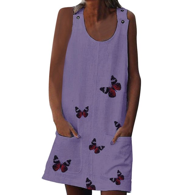 Birdeem Fashion Womens Spring/Summer Round Neck Casual Print Sleeveless Dress