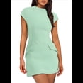 thumbnail image 2 of Robe d'Été pour Femme à Col Montant, Manches Courtes, Mini Robe de Boîte de Nuit, Vert Pâle, TG, 2 of 8