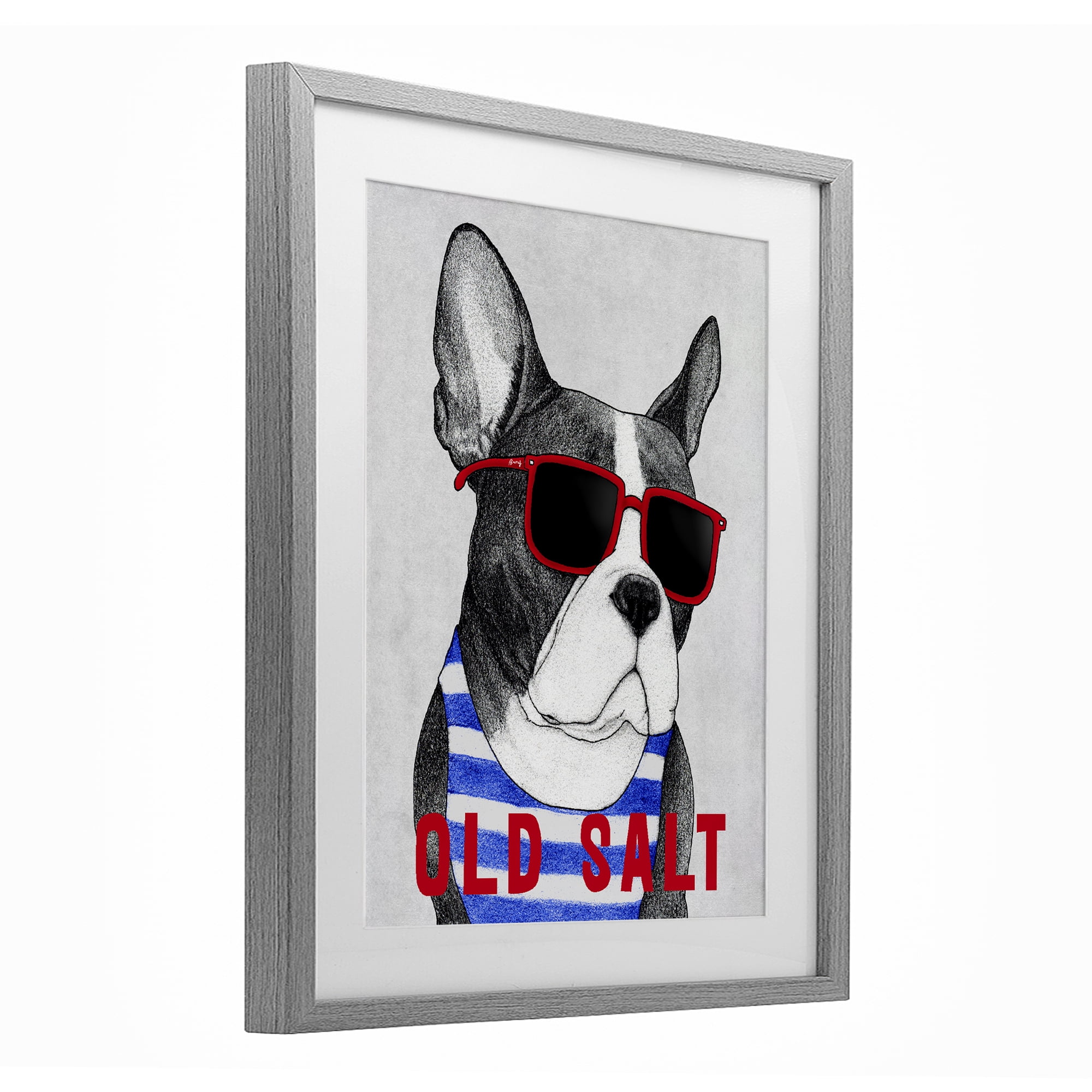 Stupell Industries Old Salt Summer Frenchie Gray Framed Print Under Glass, design by Barruff