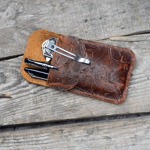 DASAW-Leather EDC Pocket Slip, Army Knife Sleeve & Pen Holder for Everyday Carry, Camping Accessories