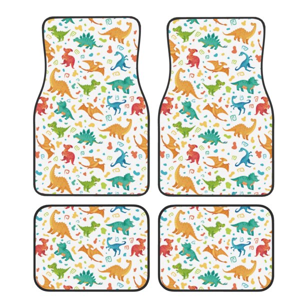 Fotbe Dinosaur Juego de 4 Tapetes para Auto con Estampado – Alfombrillas de Goma Reforzada, Diseño Antideslizante, Protección para Todo el Año – Vehículos, Autos, Camionetas y SUVs
