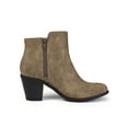 thumbnail image 3 of BLISSFUL STEP Women's Shoes Round Toe Stacked Block Heel Zipper Ankle Boots Taupe 6, 3 of 8