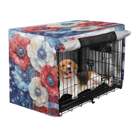 Qxltty American Flag Flowers Crate Cover Durable Oxford Cloth Pet Kennel Sunshade Universal Fit for 35in Wire Cage