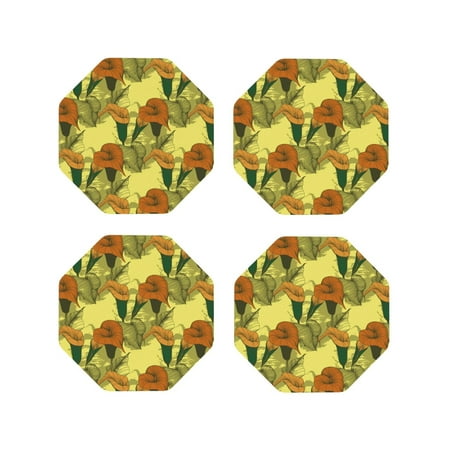 

Leather Coasters with Heat-resistant for Drinks Calla Lily Flowers Yellow -标题2 Octagon