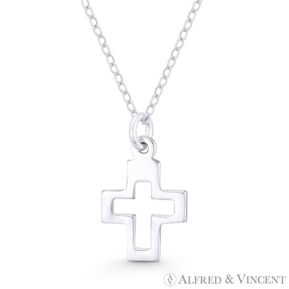 Latin Crucifix Christian Cross Cutout Pendant w/ Chain Necklace in .925 Sterling Silver