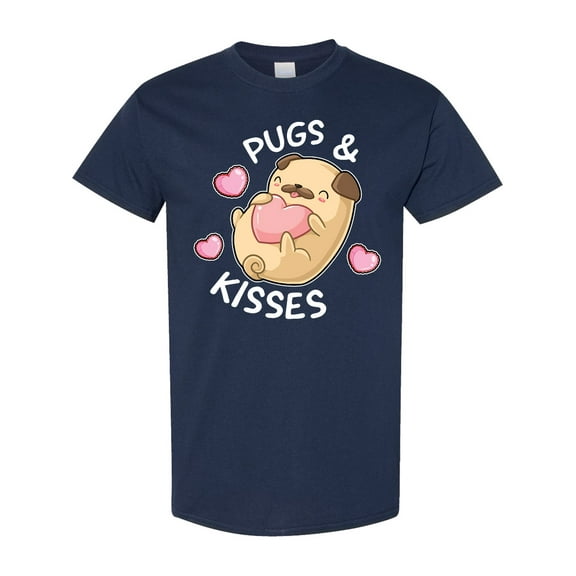 Inktastic Valentines Day Pugs and Kisses with Pink Hearts T-Shirt
