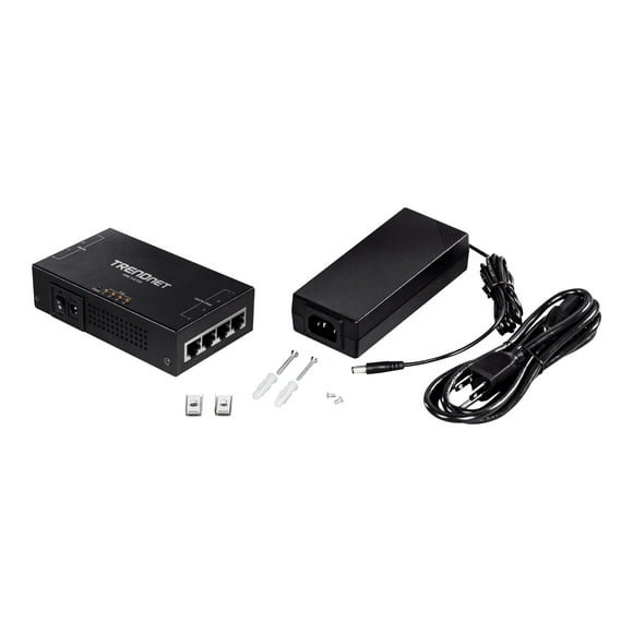 TRENDnet TPE-147GI - PoE injector - AC 100-240 V - 65 Watt - output connectors: 4 - TAA Compliant