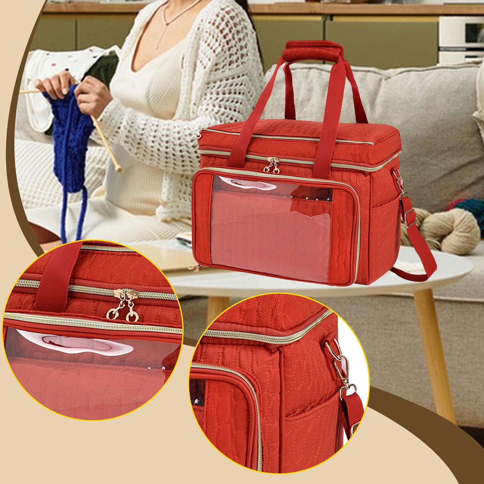 S SERENABLE Yarn Storage Tote Crochet Storage Bag Knitting Organizer Tote Carrying Case Cloth Material with Portable Strap Suitable for Crafters Gift Giving Trave red