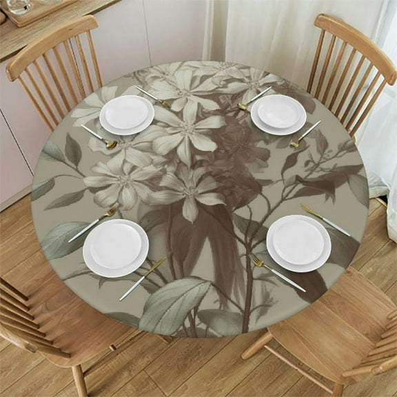 BCIIG Flowers Leaves Love Round Tablecloth Outdoor Fitted Tablecloth Stain-Resistant Washable 100% Polyester Fiber Ideal for Restaurants Weddings Parties 42"-46