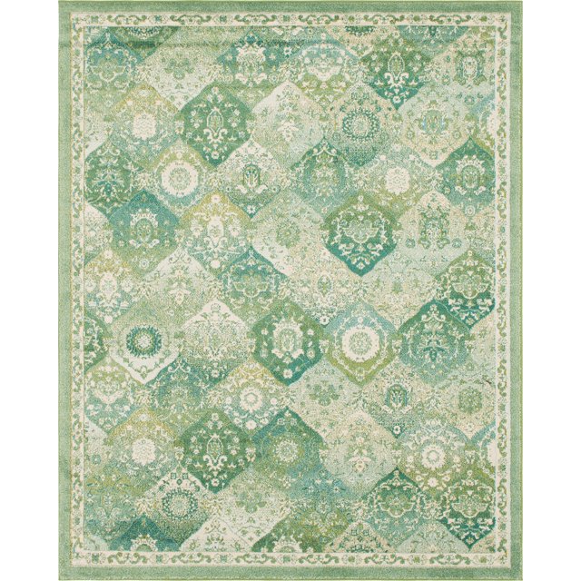Unique Loom Penrose Collection Distressed Traditional Vintage Area Rug, 8 x 10 Feet, Green/Beige
