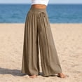 thumbnail image 4 of Yyeselk Women Cotton Linen Wide Leg Pants Flowy Pleated Palazzo Baggy Slacks Stretch High Waisted Side Drawstring Casual Trousers for Beach Vacation Travel Coffee XL, 4 of 5