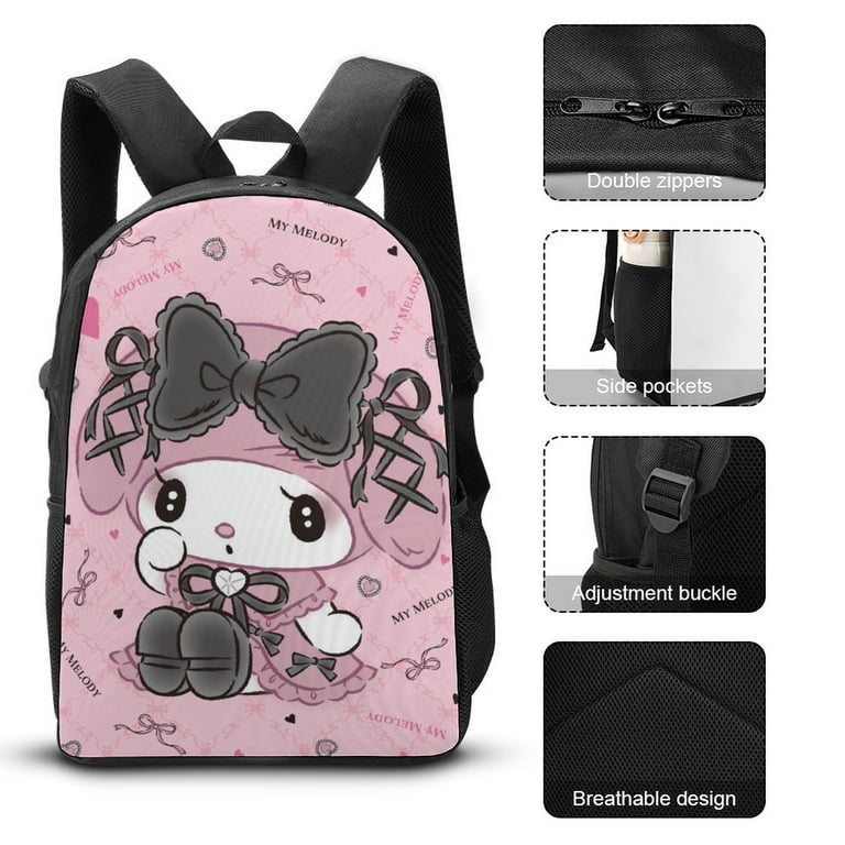 Kuromi And My Melody 3 Piece Backpack Set With Lunch Box And