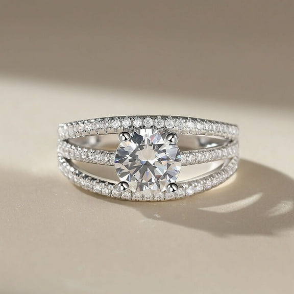 Eclet Jewels Brilliant 2 Ct Round Cut Diamond Ring - 14K White Gold Plated Ring - 3 Bend Diamond Rings for Women's - Wedding Diamond Rings for Women's - Anniversary Gifts for Women's