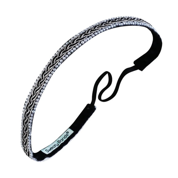 Sweaty Bands Diadema para Mujer y Niña para un Estilo de Vida Activo - Diadema con Joyas Trenzada y Forro de Terciopelo con Agarre Antideslizante que Absorbe el Sudor - Bling Twisted Black White