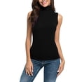 thumbnail image 3 of Miorin Women Turtleneck Sleeveless Tank Tops with Built-in Padded Bra, Stretch Modal Wireless Shelf Bra Undershirt, Solid Fitted Layering Cami for Spring Fall Winter Daily Casual Outfits, Black L, 3 of 9