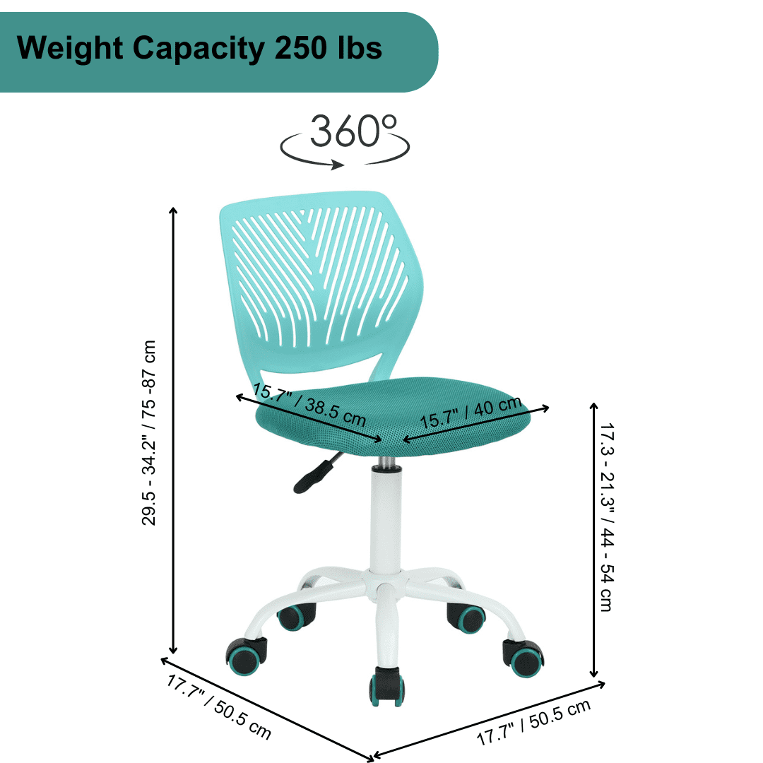 Homy Casa Teens Task Home Office Chair Ergonomic Small Cute Chair, Lumbar Support Breathable Mesh Seat for Student,Turquoise