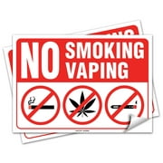 (Set of 2) No Smoking or Vaping/Smoking Weed Sign - 10" x 7" - Durable Self Adhesive 4 Mil Vinyl - Laminated - Fade & Scratch Resistant - Waterproof - Professional No Smoking Sign For Business