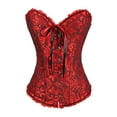 thumbnail image 3 of Corsé con ribete floral para mujer, faja de satén, lencería de jacquard con cordones negro y rojo, 3 of 9