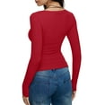 thumbnail image 6 of larppty Women's Scoop Neck Long Sleeve Shirts Ribbed Slim Fitted Casual Solid Color Basic Top Blouses Red, XL, 6 of 6