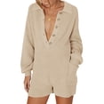 thumbnail image 1 of xiaxaixu Women’s Ribbed Knit Rompers Long Sleeve Solid Color Button Down Jumpsuit Shorts Loungewear, 1 of 4
