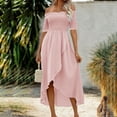 thumbnail image 4 of PiGOGI Women's off-Shoulder Summer Dress - Sexy Irregular Hem Casual Dress (S-XL) Pink, 4 of 7