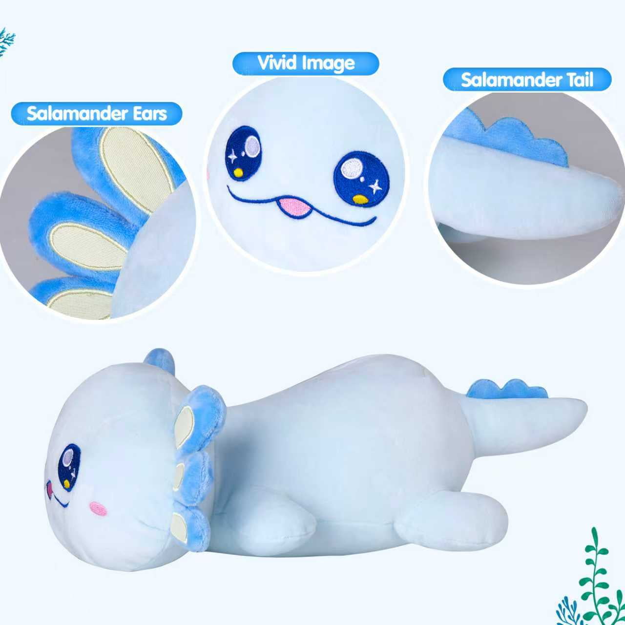 Houwsbaby 12'' Blue Axolotl Plush Pillow,Cute Relaxing Pose Axolotl Stuffed Animal,Plushie Squishy Toy Birthday Christmas Halloween Hoilday Ideal Gift for Toddler Kids Boys Girls
