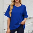 thumbnail image 2 of Stylish Olyvenn Womens Short Sleeve Tops Summer T Shirts Round Neck Causal Fashion Basic Tee for Womens Tops Raglan Sleeve Ribbed Blouse Blue 20-22, 2 of 9