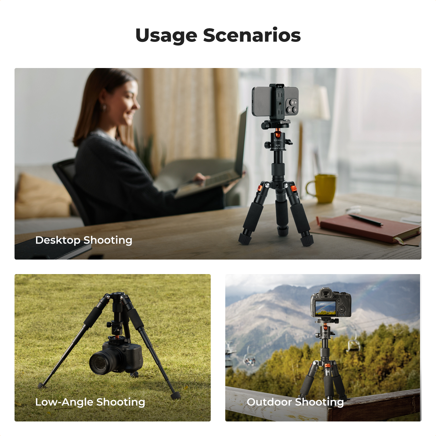 K&F CONCEPT 20.5"/ 52cm Desktop Mini Tripod for Camera, with 360° Low Profile Ball Head, 1/4'' Screw Quick Release Plate, Load Capacity 6KG