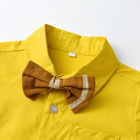 

LYCAQL Toddler Boy Clothes Toddler Boys Long Sleeve T Shirt Tops Striped Prints Pants Child Kids Gentleman Outfits Girls Winter (Yellow 2-3 Years)