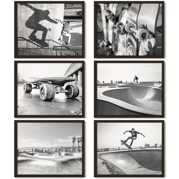 97 Decor Skateboard 8x10 Black White Poster Set, 6 Pieces