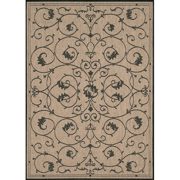 5.25' x 7.5' Black Rectangular Polypropylene Area Throw Rug