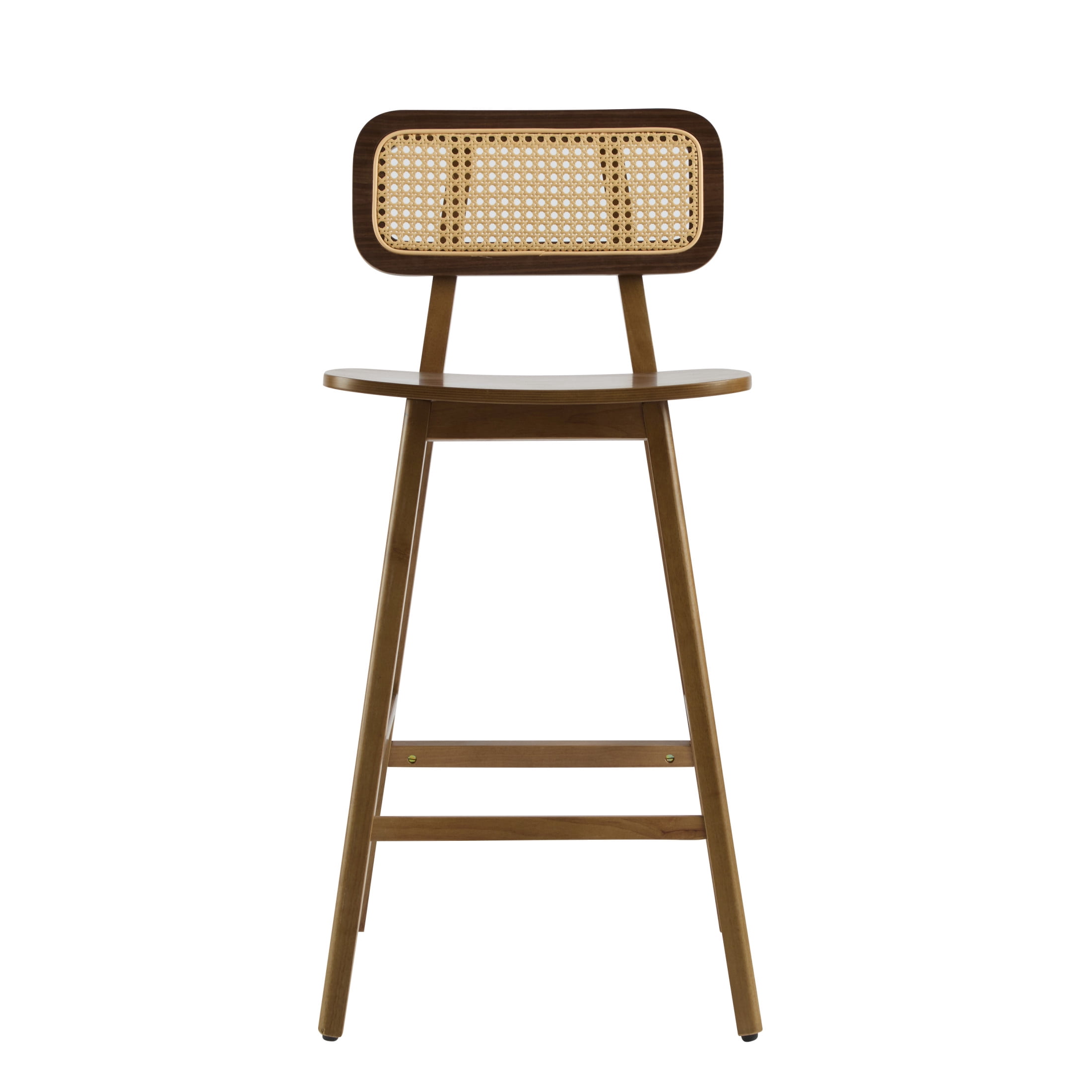 Christopher Knight Home Mid-Century Modern 25.75" Barstools, Rattan Backrest, Solid Wood Frame, Walnut, Set of 4