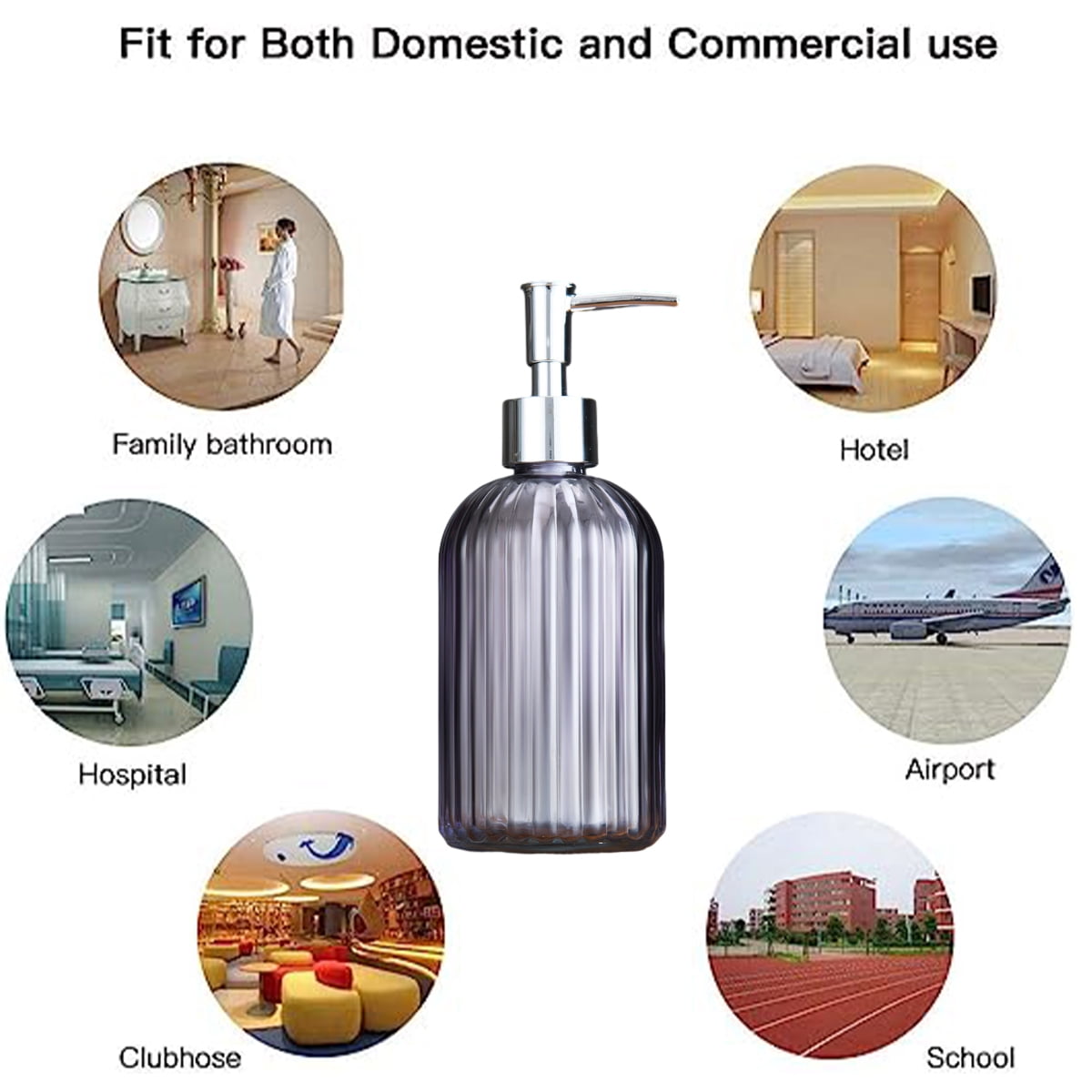 Clear glass soap dispenser with rust-proof stainless steel pump refillable bathroomgrey
