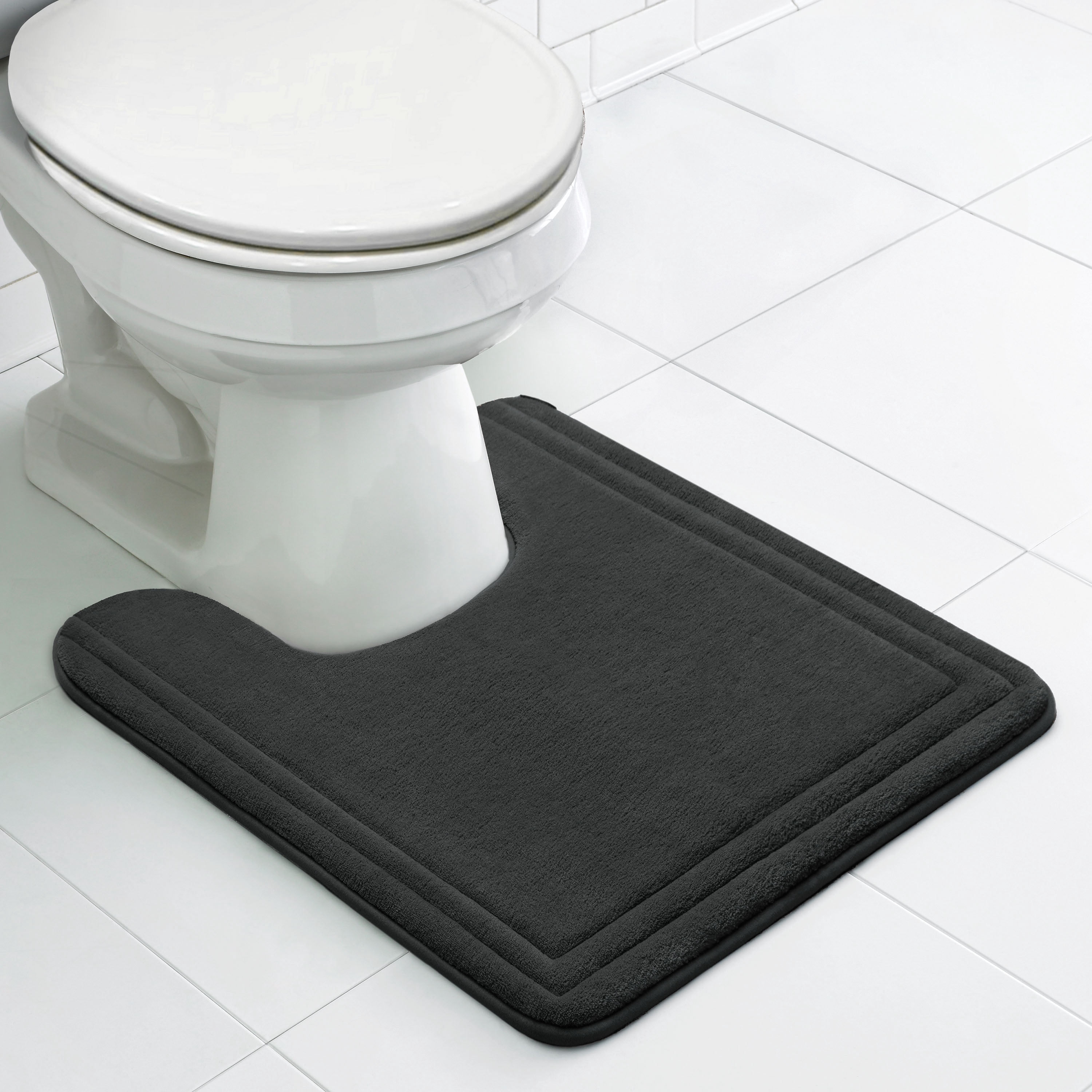 Microdry Solid Print Memory Foam Bath Mat, 21" x 24", Black