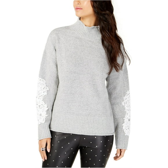 I.N.C Womens Laced Sleeve Knit Sweater, Grey, Large