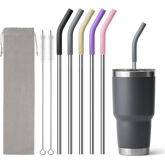 shiyou-Stainless Steel Straw for 30 oz YETI and Simple Modern 24 oz Tumbler, Metal Straws Reusable With Silicone Tip for 32oz Glass, Cleaning Brush, 1 Portable Bag