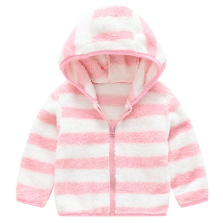 

WZHKSN Sweater For Child Toddler Boys Girls Winter Long Sleeve Fashion Fleece Stripe Thick Warm Hooded Tops Soft Jacket Coat