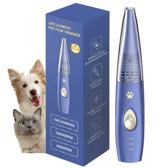 Vacuum Pet Paw Hair Trimmer, Low Noise USB Rechargeable Electric Grooming Clipper, Precise Quiet Shaving Tool for Dogs Cats Ear Paw Butt Hair, Home Pet Beauty Grooming Hair Cutting Device